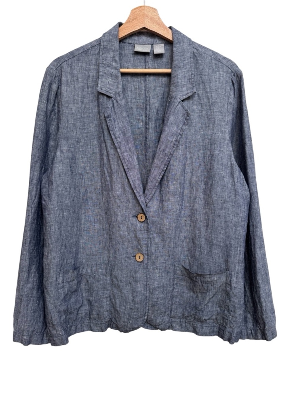 Kenar 100% Linen Blazer Jacket Button Closure Women’s XL Summer Coastal Chambray